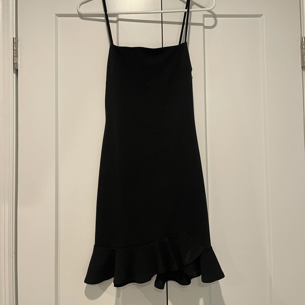 Black spaghetti strap dress with flare bottom